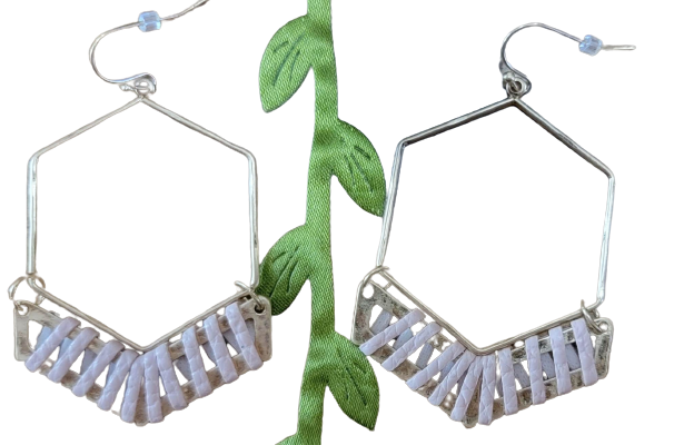 Pink Bent Pine Hex Shaped Earrings