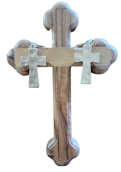 Matte Hammered Gold Cross Earrings