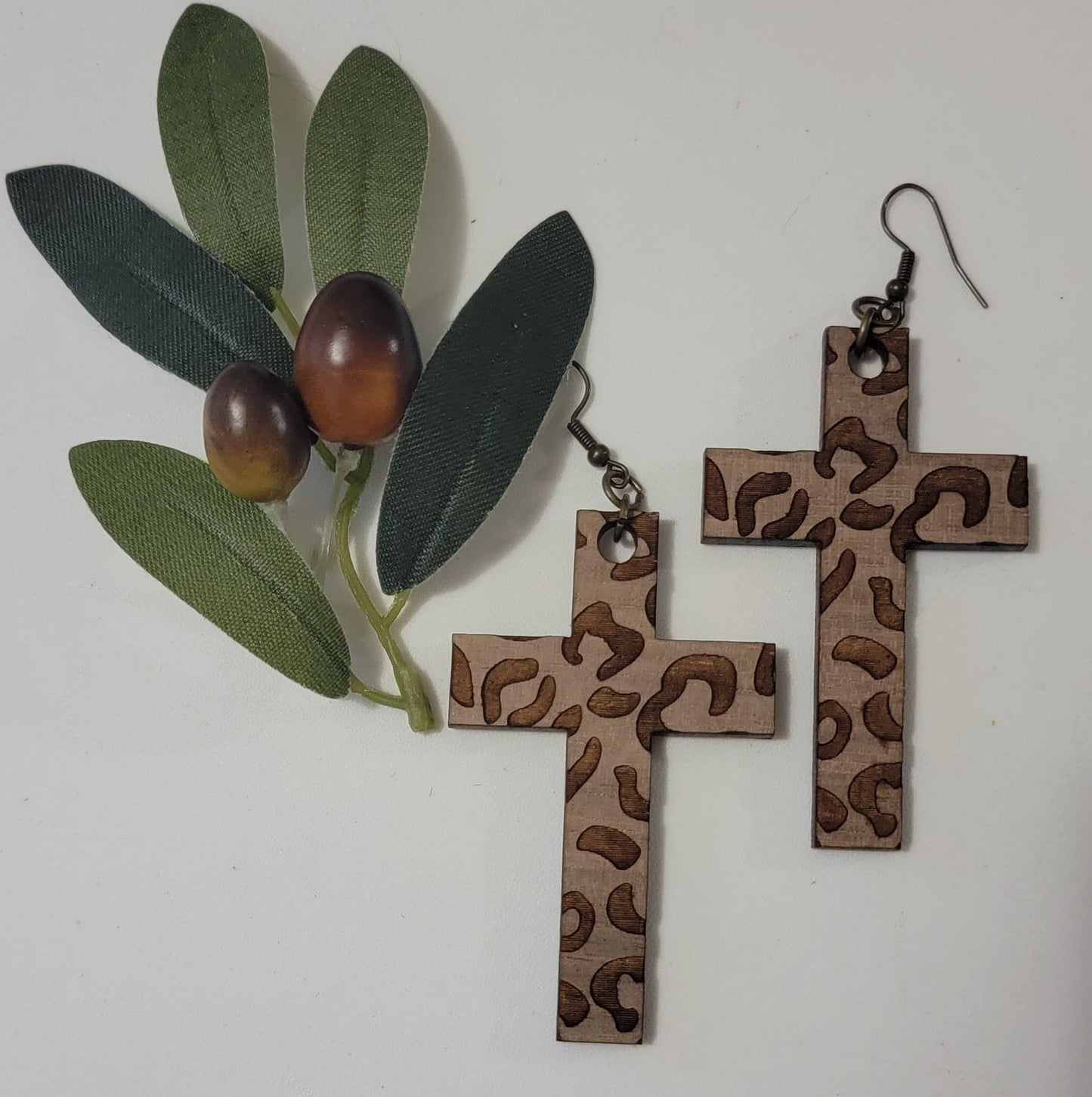 Wooden Leopard Print Earrings